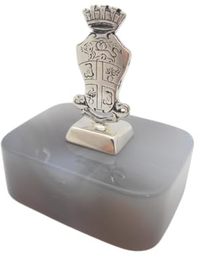 Cozzi Gioielli Fregio dell' Arma dei Carabinieri in Argento 925 su Agata Grigia Naturale - Fermacarte con Stemma - Soprammobile - Segnaposto Pietra Dura