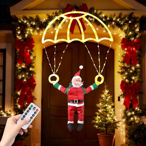 LYPPUL Weihnachtsmann Fallschirm Lichterkette, 90CM 8 Modi Weihnachtsbeleuchtung Außen, Weihnachtsdeko Aussen Beleuchtet, Wasserdicht Lichterkette Weihnachten für Innen Außen Fenster Weihnachten Deko