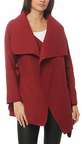 malito Damen Mantel kurz mit Wasserfall-Schnitt | Trenchcoat mit Gürtel | weicher Dufflecoat | Parka - Jacke 3041 (bordeaux)