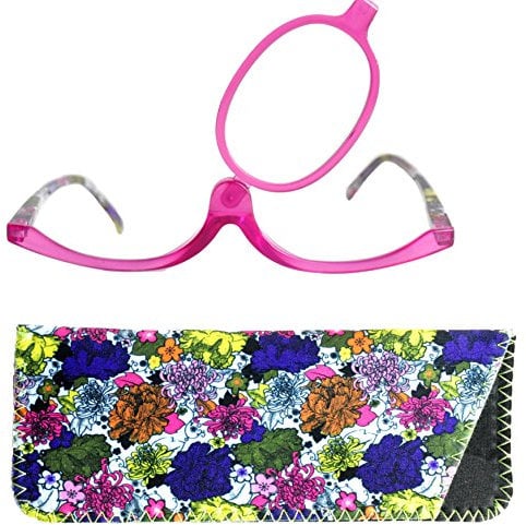 Make-Up Schminkbrille mit klappbaren Brillenglas, Modische Schminkhilfe mit Gratis Etui +2.0 Dioptrien (Violett)