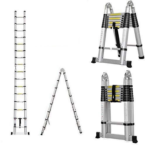 Multi-Purpose 5M Aluminium Portable Telescopic Ladder DIY Extendable A-Frame Ladder Extension 16 Steps 150KG
