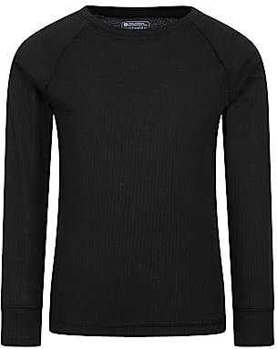 Mountain Warehouse Talus Kids Base Layer Top - Breathable & Lightweight Moisture Wicking Baselayers, Boys & Girls - Autumn Winter, Outdoors, Travelling & Hiking Black Kids Size 7-8 Years
