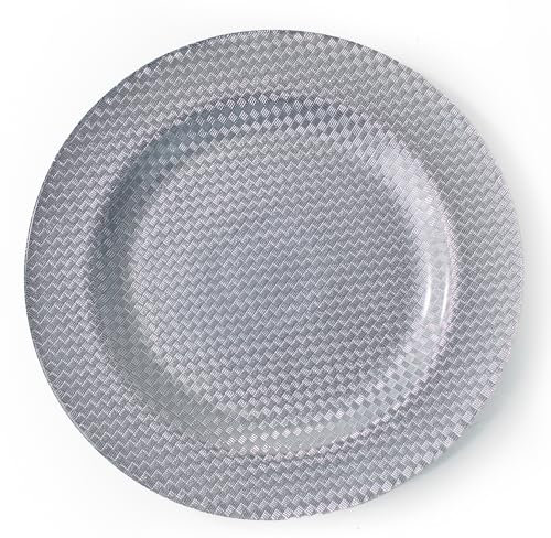Rammento 33cm Glass Charger Plate | Chequered Silver Design | Elegant High-Gloss Decorative Plate for Christmas Tableware, Parties & Special Occasions | Durable, Reusable Glass Charger Under Plate