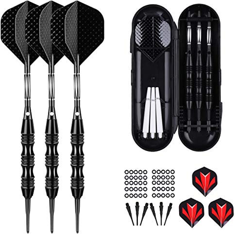 sanfeng Dartpfeile, Dartpfeile mit kunststoffspitze für elektronische dartscheibe 20 Gramm, Profi Softdarts E Dart Pfeile, Aluminum Shafts 50 Anti-Lose Gummiringe 30 Spitzen 6 Flights