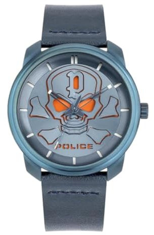 Police Unisex Erwachsene Analog Quarz Uhr mit Leder Armband PL15714JSBL.03