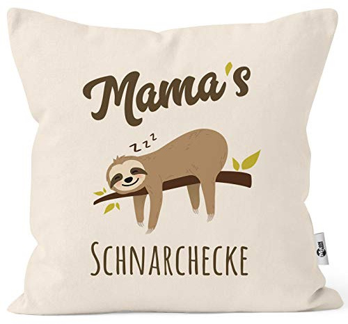 MoonWorks® Kissen-Bezug Spruch Opa's Oma's Mama's Papa's Schnarchecke Faultier Print Kissen-Hülle Deko-Kissen Baumwolle Natur Unisize