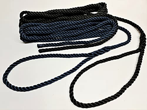 Schwimmende Festmacherleine, 12 mm, 14 mm, weiches Auge, gesplitzt, 3 Stränge, Marineblau und Schwarz (Marineblau, 14 mm, 6 m)