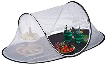 Relaxdays Fliegenhaube Lebensmittel, gegen Fruchtfliegen, groß, Obst & Kuchen, Insektenhaube, 40x107x58 cm, weiß-schwarz
