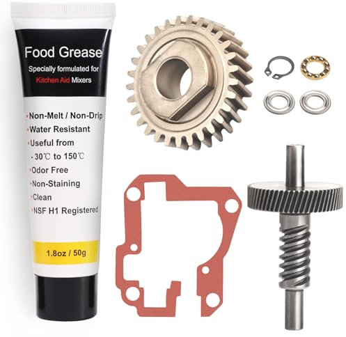 9706529 W11086780 9709231 WP9709231 Worm Gear - by Ohoho - Compatible with Whirlpool/Kitchenaid 5QT & 6QT Stand Mixer Replacement Parts - with Snap Ring & 1.8 Oz Grease & 9703445 Thrust Bearing