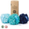 Temple Spring - Fleur de Douche Recyclées, Loofah Gommage Corps, Eponge de Douche, Eponge Douche Corps Exfoliante, Fleur de Bain, Luffa Djampe, Bath Sponge, Produit Bain Femme et Hommes - Bleu Océan