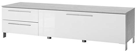 Meubletmoi Meuble TV 1 abattant et 2 tiroirs Blanc et décor béton - Design Moderne - Collection Ludo