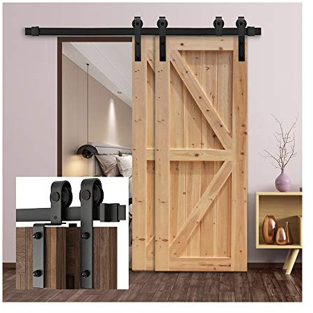 6FT/183cm Schiebetürbeschlag Barn Door Hardware Kit Laufschienen für Schiebetür Hängeschiene Schiebetürsystem