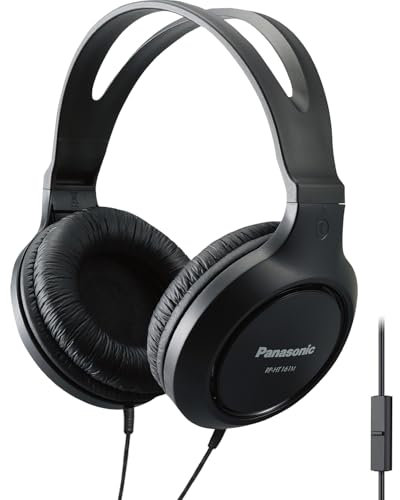 Panasonic Headphones, Lightweight Over The Ear Wired Headphones with Microphone, Sound and XBS for Extra Bass, Long Cord, 3.5mm Jack for Phones and Laptops – RP-HT161M (Black)