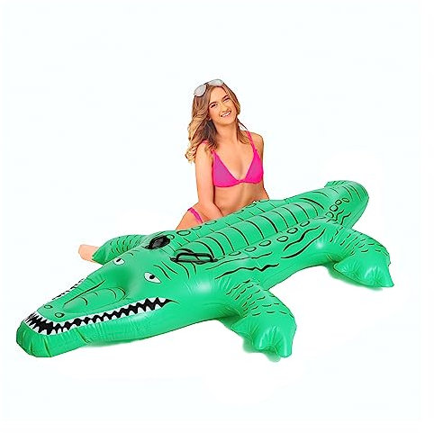 Flotteur de piscine gonflable Crocodile – Lot de 1,8 à 1,5 m/152 cm Vert Crocodile Piscine Flotteur avec poignées – Accessoire de décoration gonflable pour fête de piscine