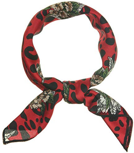 sourcing map Damen quadratischer Hals Schal bunte Leopard Halstuch Taschentuch Rot Schwarz 50 * 50cm