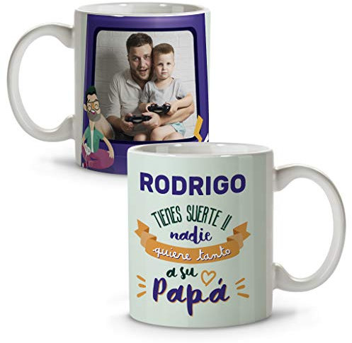 LolaPix Tazas personalizadas. Regalos Día del Padre. Taza Super Papá. Regalo Personalizado. Regalos Originales Para Papá. Taza Dia del Padre. Super Papá. Dia do Pai. Capacidad 330ml. Papá Suerte