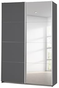 Rauch Möbel Caracas Schrank Kleiderschrank Schwebetürenschrank, Grau metallic, Schwarz, 2-TRG., inkl. Zubehörpaket Basic 2 Kleiderstangen, 2 Einlegeböden, BxHxT 136x210x62 cm