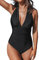CUPSHE Costume da Bagno Intero con Scollo a V da Donna con Scollo a V Senza Schienale Increspato Nero M