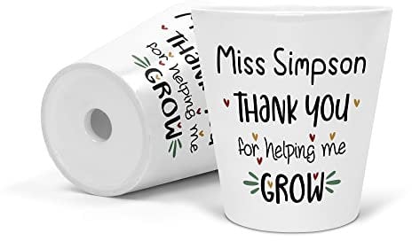 Personalised Teacher Flower Pot – Custom Thank You Plant Pot Gift for Nursery, TA or Assistant – End of Term Teacher Appreciation Present – Ceramic Planter