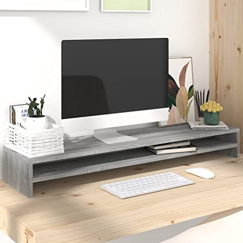 WIFESE MonitorerhöHung BildschirmerhöHung Monitor StäNder Monitor ErhöHung Bildschirm ErhöHung FüR Schreibtisch Tv ErhöHung Monitor Tisch 100x24x13 cm Monitorständer Grau Sonoma Holzwerkstoff