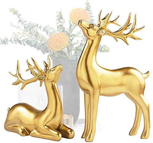 Hirsch Figuren Deko Skulptur Statue Polyresin Arts, Hirsch Aus Messing Mit Kristallkugel Ornamente,handgefertigte Metallskulpturen,Eisenkunst, Für Hochzeitsdeko, Wohnzimmer, Schlafzimmer, (Gold)