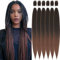 Xusuperb Pre Stretched Braiding Haare Ombre Brown 30 Zoll Lange Easy Braids Extensions Schwarz Braun Kanekalon Kunsthaar zum Einflechten 6 Packs Soft Knotless Yaki Zöpfe Haarverlängerungen(T1B/30#)