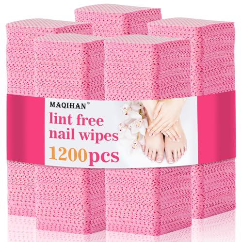 1200 Lint Free Nail Wipes - Pink Acetone Nail Polish Remover Wipes Lint Free Nail Wipes Pads Gel Nails No Lint Nail Glue Wipes Eyelash Extensions Toallitas Para Uñas Sin Pelusa Nail Supplies