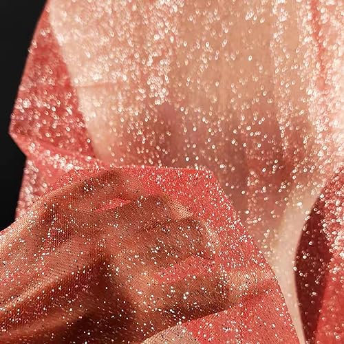 100cm x 150cm Soft Glitzer Tüllstoff Netzstoff zum Nähen, Bling Tüll Mash Stoffe Dekostoff für DIY Basteln Bekleidung Tüllrock Hochzeitskleid Schleier Vorhänge Tischdecken Hochzeit Party Deko,Rot