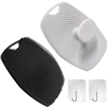 Lot de 2 brosses en silicone avec 2 crochets pour exfolier et nettoyer, poignées ergonomiques antidérapantes pour exfolier et nettoyer le corps.