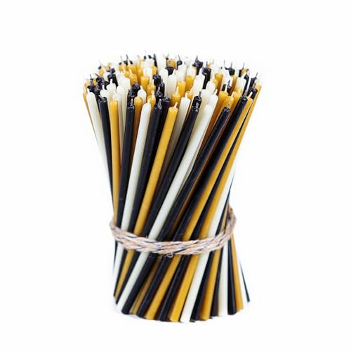 Danilovo Bienenwachs Kerzen (Mehrfarbige) - Orthodoxe Kerzen für Gebet Rituals Tischdeko - Ungiftig, Ruß - Tropffrei, Lang, Nachhaltige Produkte, 150 Stück (3 Farben, Höhe 16,5 cm)