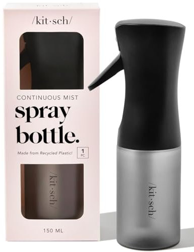 Kitsch Spray Bottle for Hair - Continuous Water Mister with Ultra Fine Mist for Hairstyling, Barbers, Salons, Cleaning, Plants, Versatile Spray Bottles - Made from Recycled Plastic - Black, 5 oz