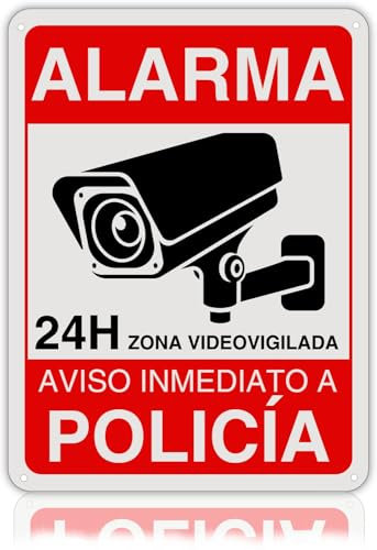 LEIASA | Cartel Videovigilancia - 21x28 cm - Reflectante - Fabricado Aluminio - Grosor 0.8 mm - Zona Videovigilada - Entrada Vigilada - Señal Alarma Disuasoria - Cartel Aviso Policia