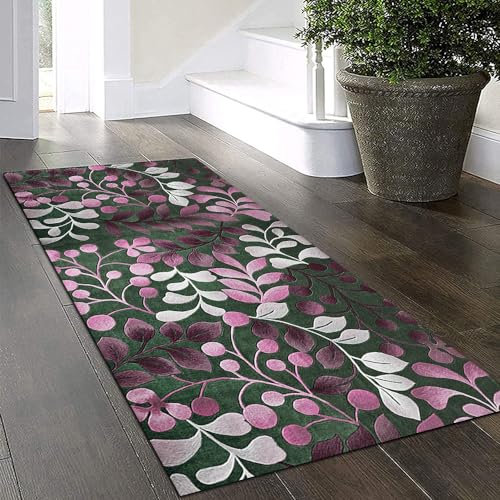 Yinghesheng Tapis Couloir 80x200cm Gris Rose Vert 3D Leaf Pattern Tapis Cuisine Devant Evier Tapis De Cuisine Lavable Tapis D Entree Interieur Tapis De Passage