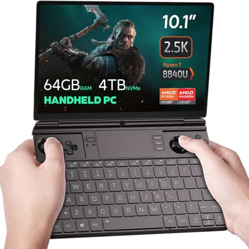 GPD Win MAX 2 2024 ist EIN Gaming-Notebook mit AMD Ryzen 7 8840U, Radeon 780M GPU, 64 GB RAM, 2 TB SSD, OcuLink, 10,1-Zoll-IPS-Display, Gaming-Controller, Tastatur und Touchpad.