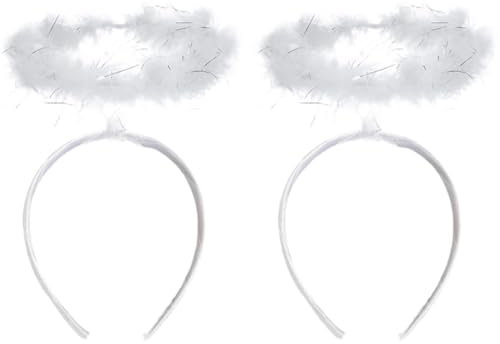 Haarreif Heiligenschein weiß,2 Stk Engels flügel Kostüm,Federn mit Heiligenschein und Zauberstab,Haarreifen Engel,Christkind,das perfekte Accessoire für Halloween Karneval Cosplay Party Fasching