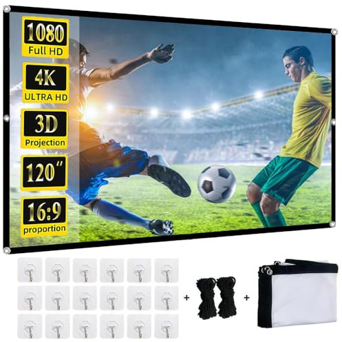 AiNinXun Schermo per Proiettore 120 Pollici Telo Proiettore Esterno 16:9 HD Anti Rughe Pieghevole Portatile Telo Proiettore Doppia Faccia Schermo Proiezione per Esterno Home Theater Ufficio Cinema