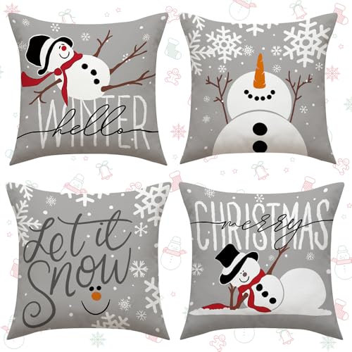 4 Stück Weihnachten Kissenbezug,Dekorative Kissenhülle,Kissenhülle Weihnachten,Leinen Dekokissen,Weihnachtskissenbezug,Kissenbezug Weihnachtsmotiv,für Deko weihnachten Sofa Schlafzimmer Couch