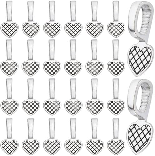 SOFPLATE 100Pcs Glue on Heart Shaped Silver Alloy Antique Vintage Carved Heart Flat Pad Retro Cabochon Charms Bails for Jewellery Making Supplies DIY Glass Gems