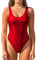 SHEKINI Damen Einteiliger Bauchweg Badeanzug Tiefen U Rückseite Glänzend Bademode Slim Bodysuit Monokini Swimsuit (L,Leuchtend Rot)