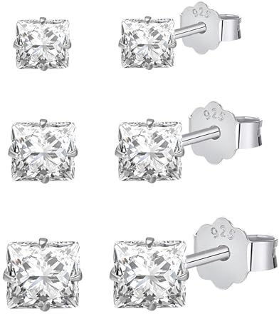 HinDaLi 3 Paia Orecchini Quadrati Argento 925 per Donna Uomo Bambina