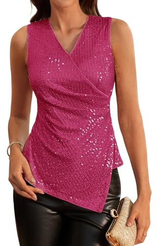 Top senza maniche con paillettes Camicetta avvolgente Top elegante da Donna Camicetta estiva da Donna XXL Rosa-4