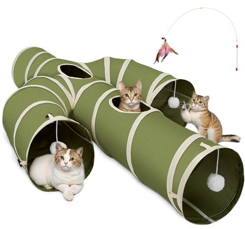 Ownpets Katzentunnel für groß Katzen, 4 Wege größerer Kaktus Form Haustier Tunnel, Kaktus Form Haustier Tunnel mit Oxford-Gewebe, faltbar, mit hängenden Ball, 30cm Durchmesser, Katzentunnel XXL
