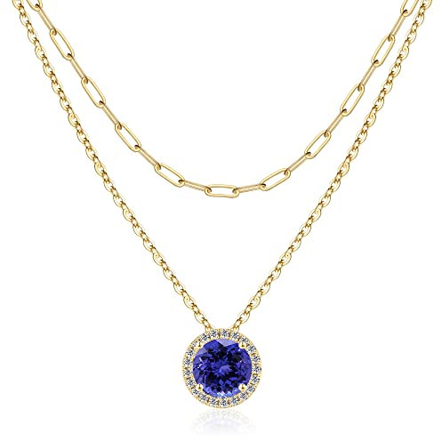 TINGN Geburtsstein Kette Damen Gold, Tansanit Kette Dezember Geburtsstein Kette Tansanit Schmuck Tansanit Halskette Damen Gold Blau Kette Damen Geburtstagsgeschenk für Frauen Goldkette Damen Mädchen