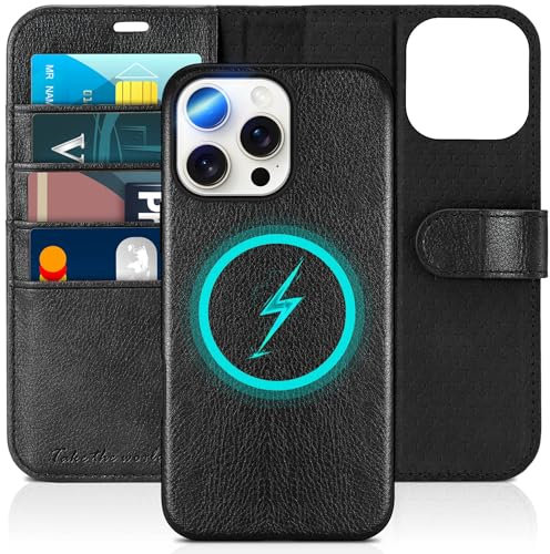 TUCCH Case for iPhone 16 Pro Max (6.9), 2-in-1[Detachable]RFID Blocking 4 Card Slots [Wireless Charging][Kickstand]Shockproof Wallet Stand Cover, Magnetic PU Leather Removable Folio, Textured Black