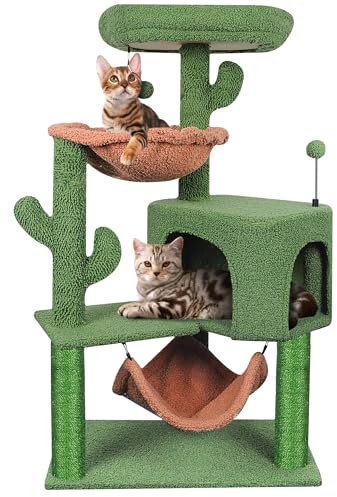 ROYPET 100cm Cat Tree with Sisal Scratching Posts for Indoor Cats,Cat Tower with Hammock and Hanging Ball Toy,Pet Furniture Activity Centre with Condo,Play Towers&Trees,Small Space,Green