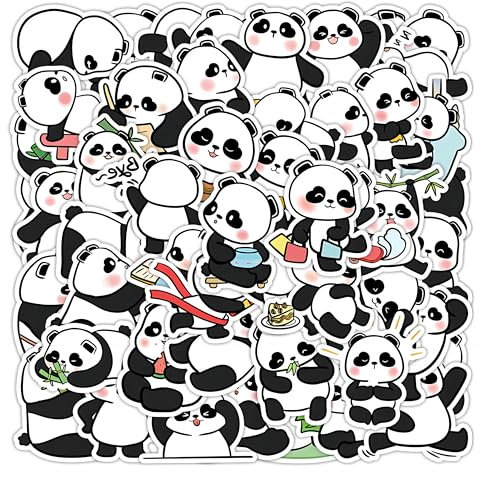 Cartoon Panda Aufkleber, 50 Stück Niedliches Panda Scrapbook Aufkleber Set, Kawaii Panda Ausdrucksaufkleber, Dekorative Panda Abziehbilder, Selbstklebende Cartoon Tieraufkleber, Cartoon Panda Stickers