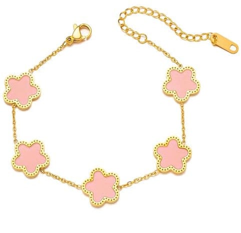 GOZINA Four Leaf Clover Bracelet for Womens,Gold Bracelet for Women Lucky Jewelry Gifts, Lucky Four Leaf Adjustable Ladies Bracelets for Teenage Girls (Pink)