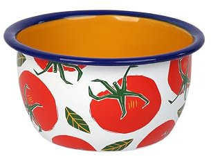 Talking Tables 12 cm Emaille-Schale mit Tomaten Design, 1 Stück, langlebig, bruchsicher, ideal für Snacks, Salate, Suppen, spülmaschinenfest, handgefertigt, 12 cm Durchmesser