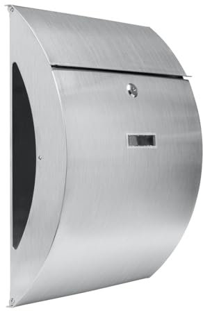 Designer Briefkasten Wandbriefkasten inkl. Zeitungsfach, Großer eleganter Briefkasten aus gebürstetem Edelstahl V2A, 3 Schlüsseln, C4 Einwurf-Format, mit Namensschild, Rostfrei