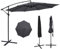 YU YUSING Parasol Déporté Inclinable 3x3M avec Manivelle et Housse, Anti-UV UPF50+, Grand Parasol de Jardin Balcon Terrasse Extérieur, Imperméable, 8 Armatures Ultra-Résistantes, Base Croisée, Gris